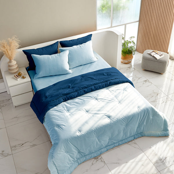 Dream High-Density Pure Cotton Reversible Comforter Set - Blue/Navy