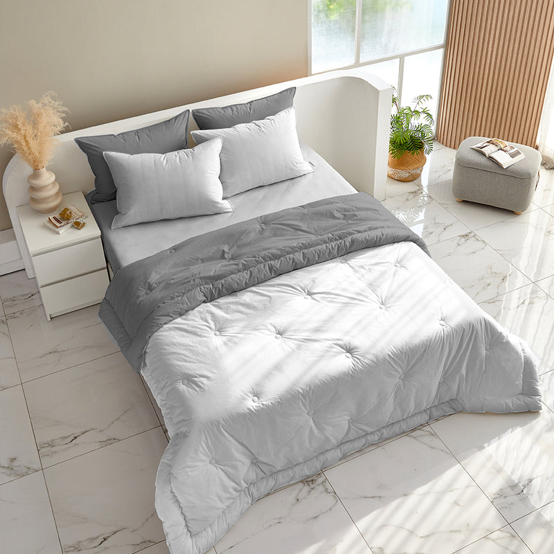 Dream High-Density Cotton Reversible Comforter Set - Light Gray