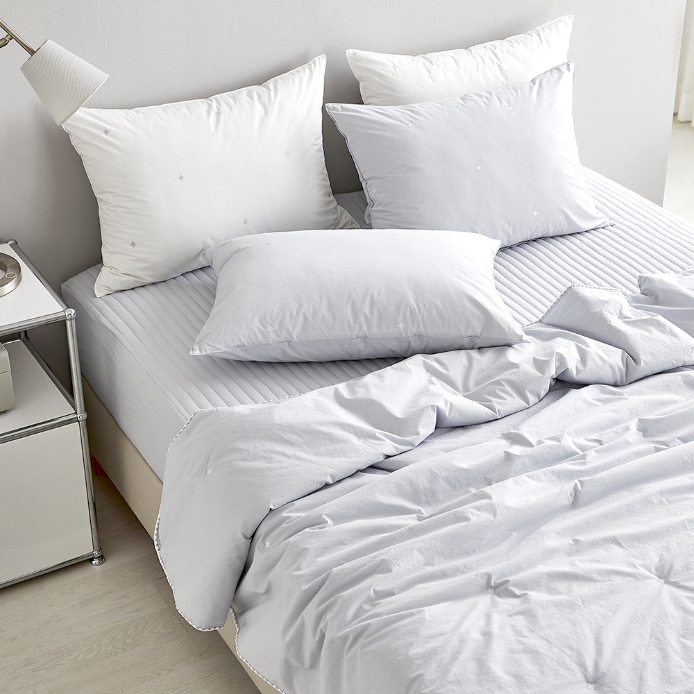 [12th Restocked] High-Density Percale Cotton Comforter Set in Light Grey