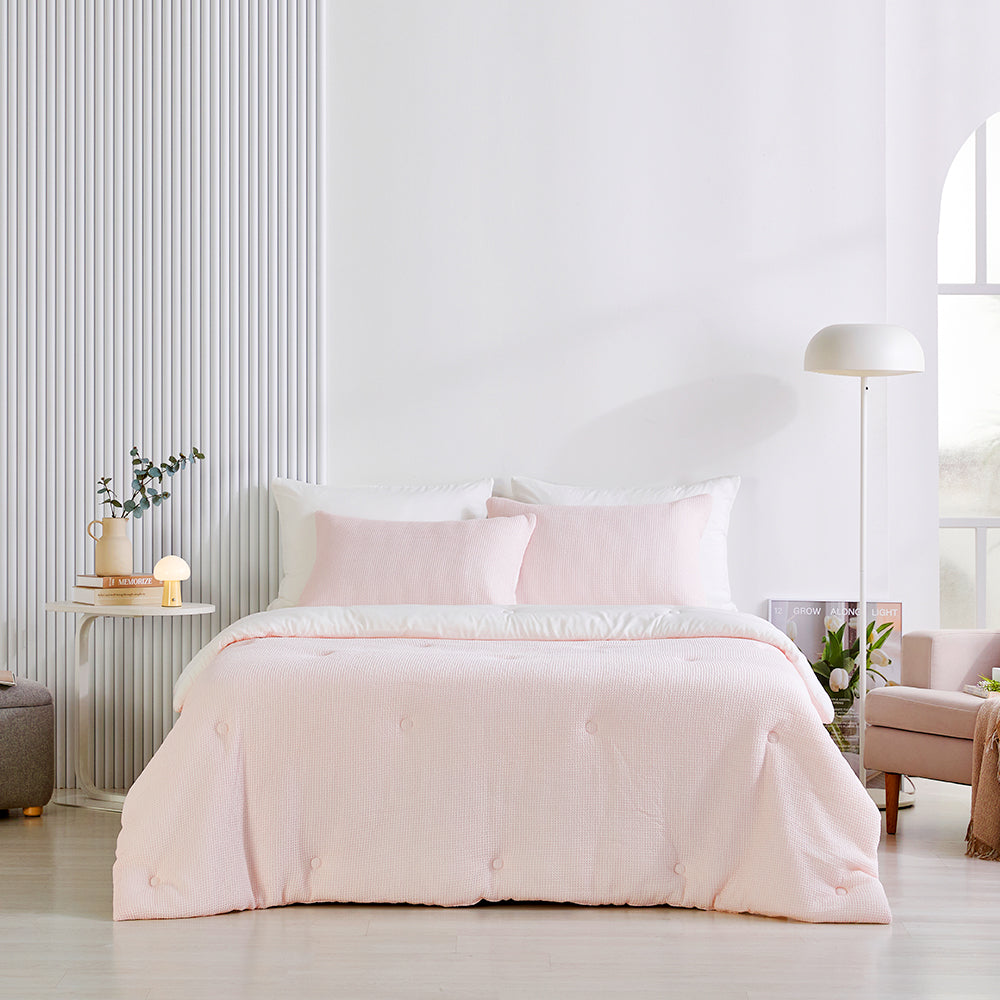 Cream Waffle TENCEL™ Modal Cotton Comforter Set - Light Pink