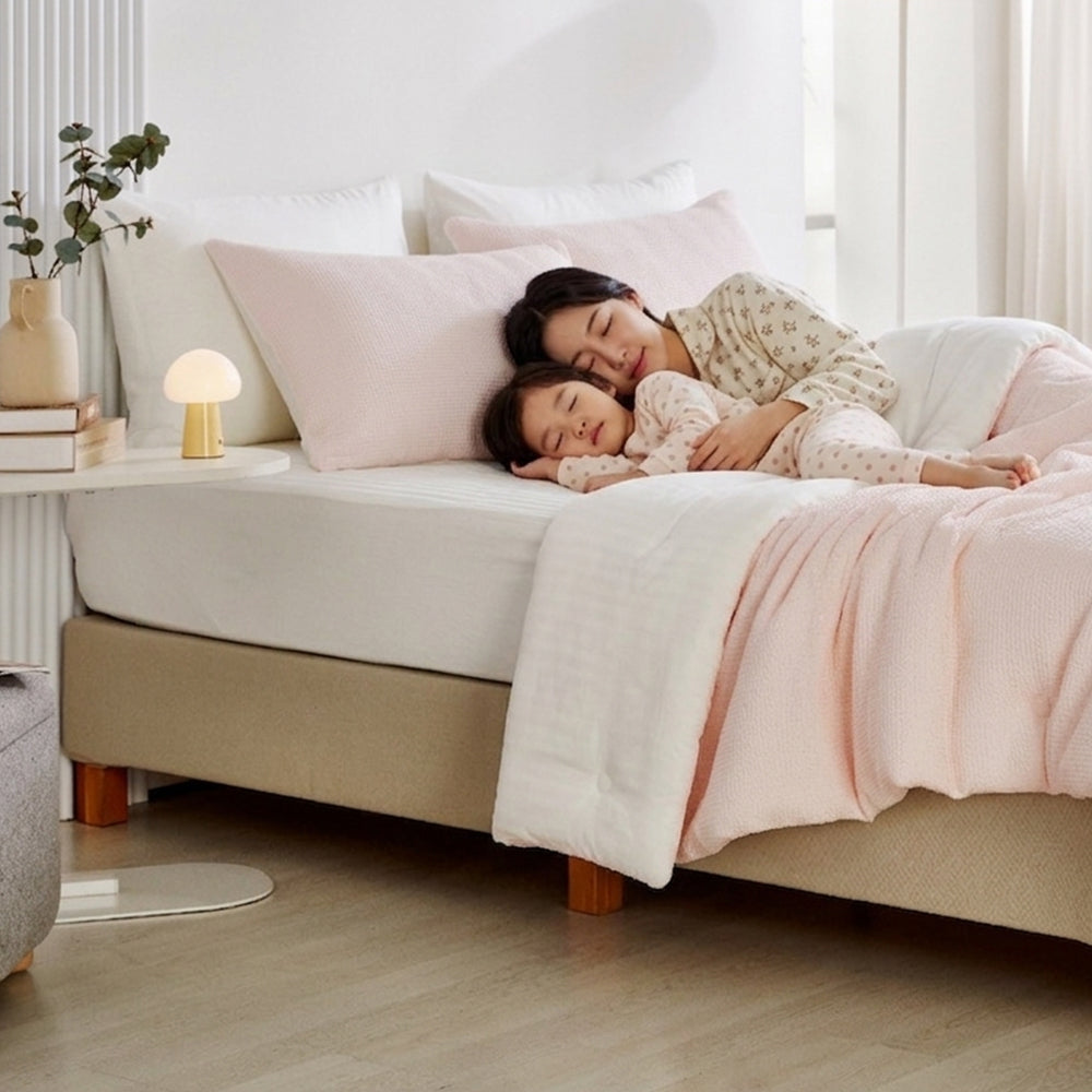 Cream Waffle TENCEL™ Modal Cotton Comforter Set - Light Pink