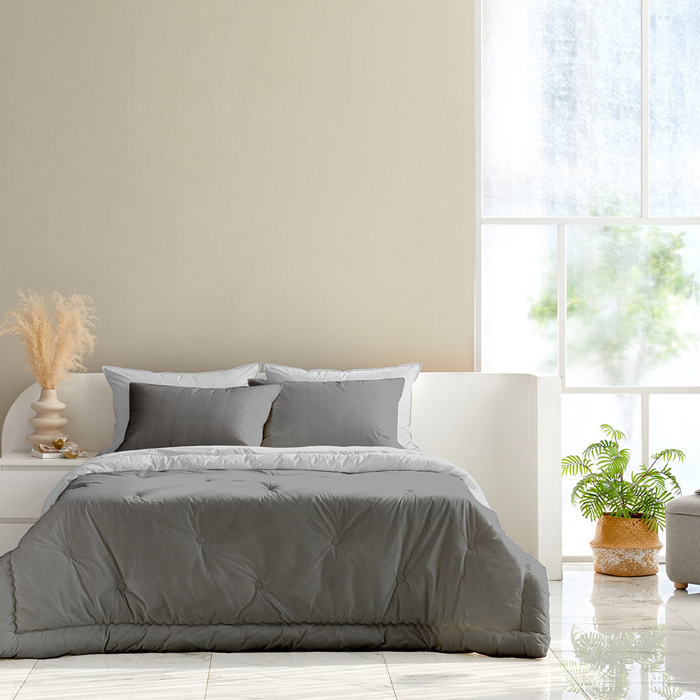 Dream High-Density Cotton Reversible Comforter Set - Light Gray