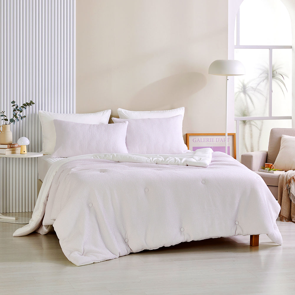 Cream Waffle TENCEL™ Modal Cotton Comforter Set - Violet