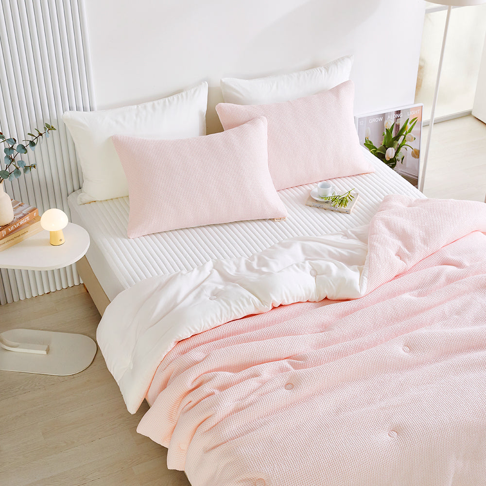 Cream Waffle TENCEL™ Modal Cotton Comforter Set - Light Pink
