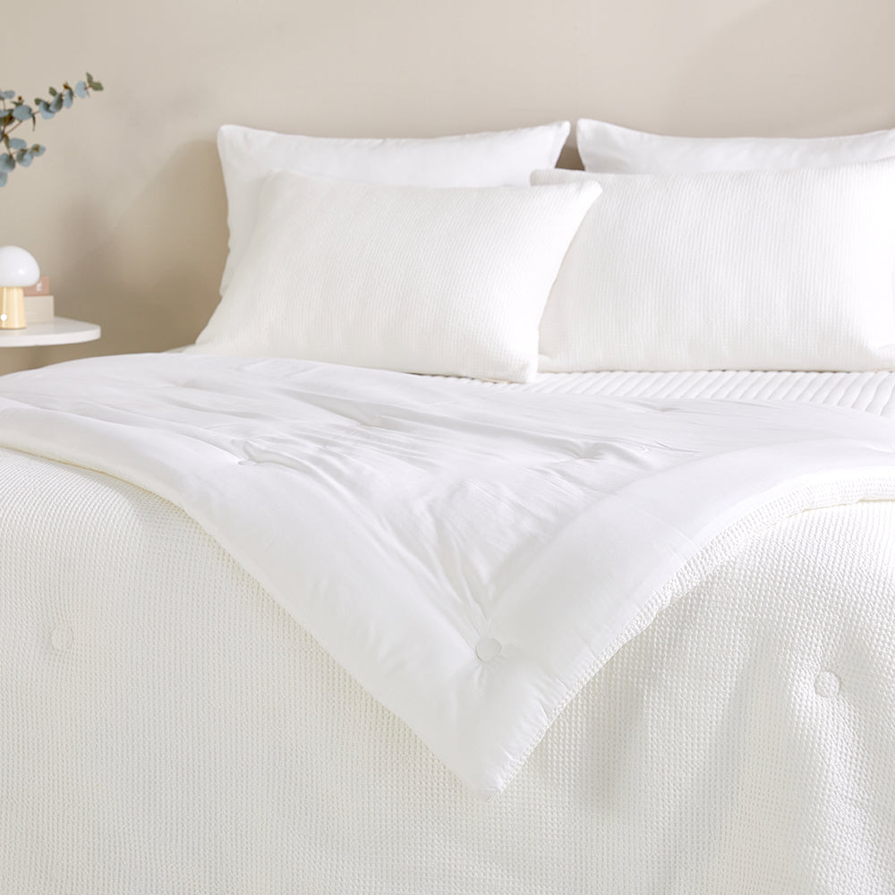 Cream Waffle TENCEL™ Modal Cotton Comforter Set - White