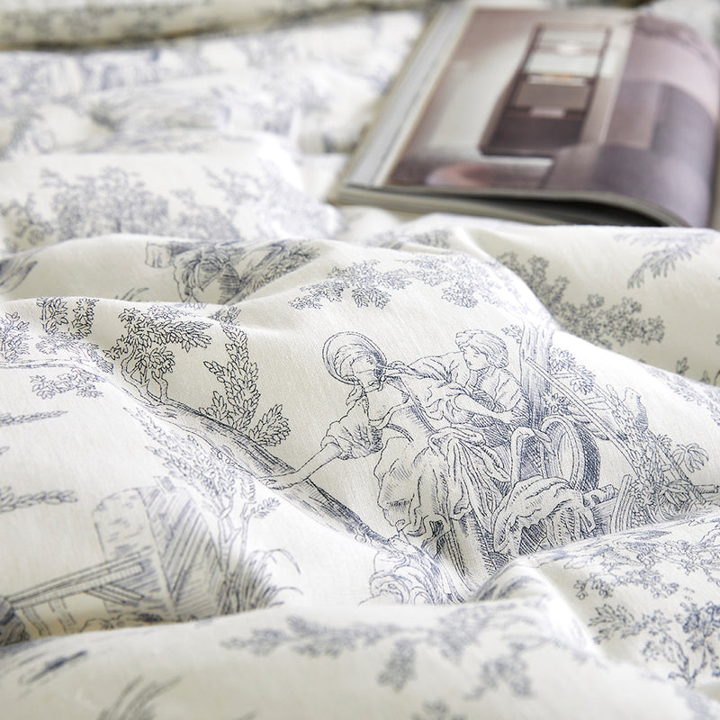 Toile de jouy Cotton Comforter Set - Ivory