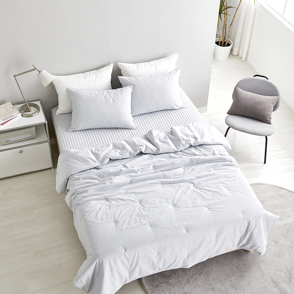 [12th Restocked] High-Density Percale Cotton Comforter Set in Light Grey