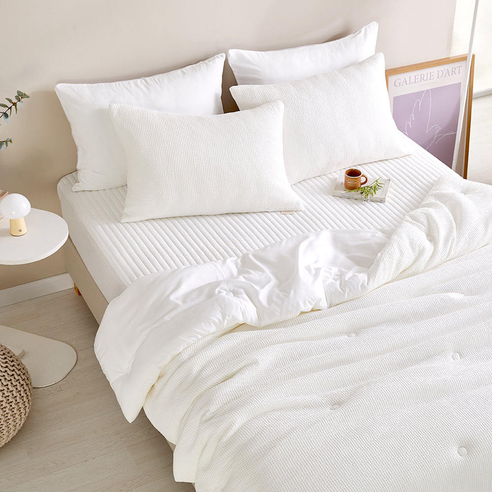 Cream Waffle TENCEL™ Modal Cotton Comforter Set - White