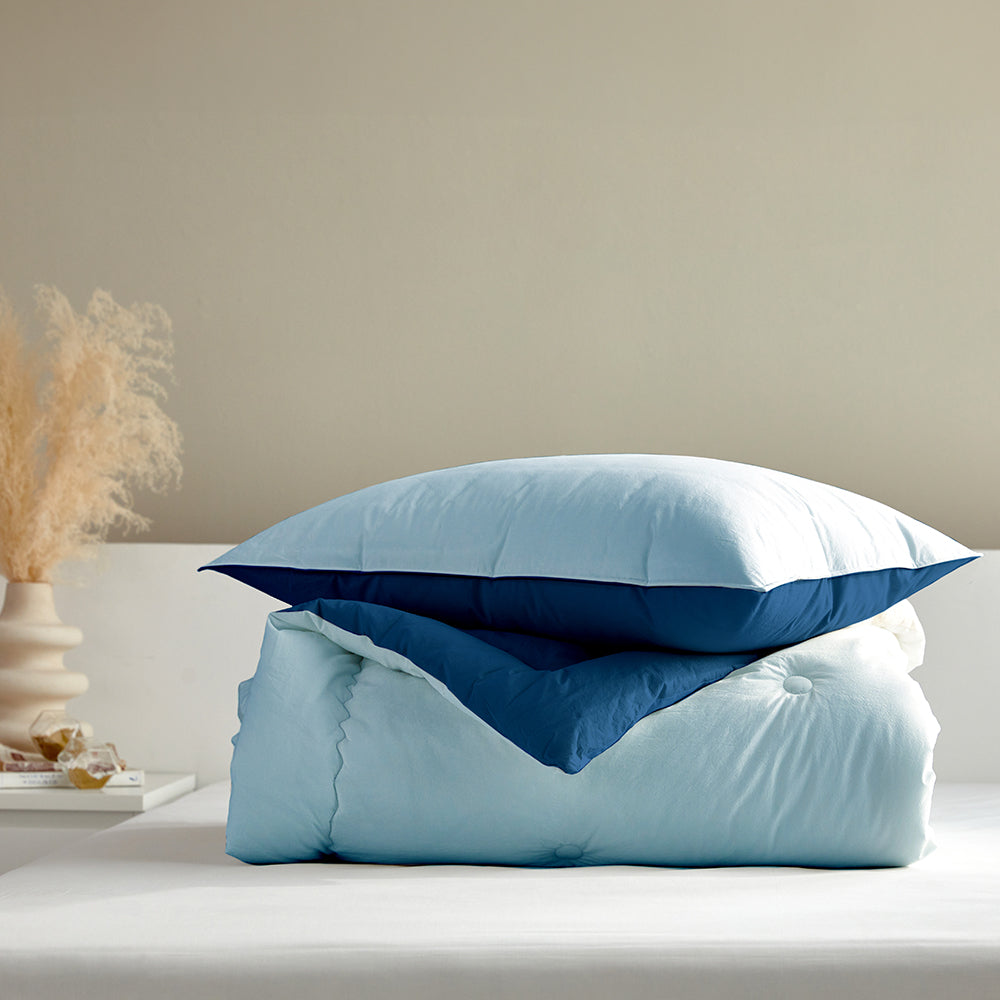Dream High-Density Pure Cotton Reversible Comforter Set - Blue/Navy