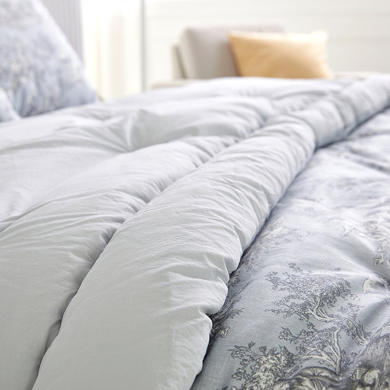 Toile de jouy Cotton Comforter Set - Antique Blue