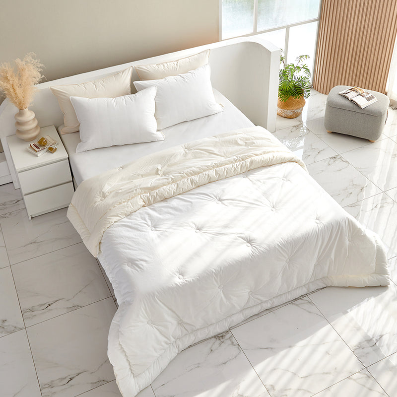 Dream High-Density Cotton Reversible Comforter Set - White/Ivory