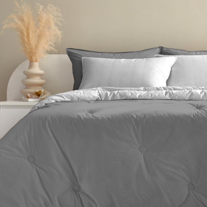 Dream High-Density Cotton Reversible Comforter Set - Light Gray