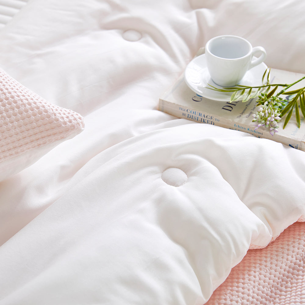 Cream Waffle TENCEL™ Modal Cotton Comforter Set - Light Pink