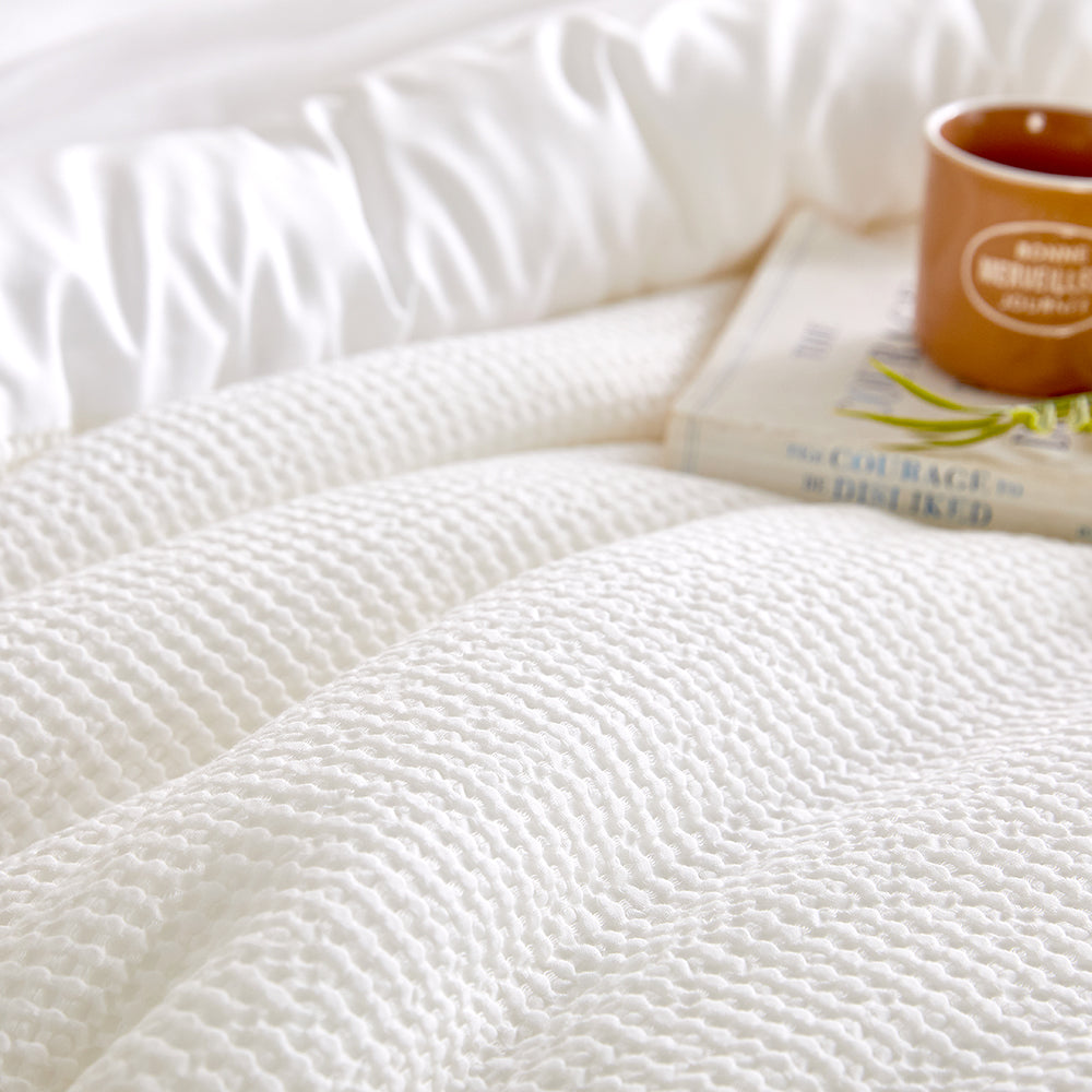 Cream Waffle TENCEL™ Modal Cotton Comforter Set - White