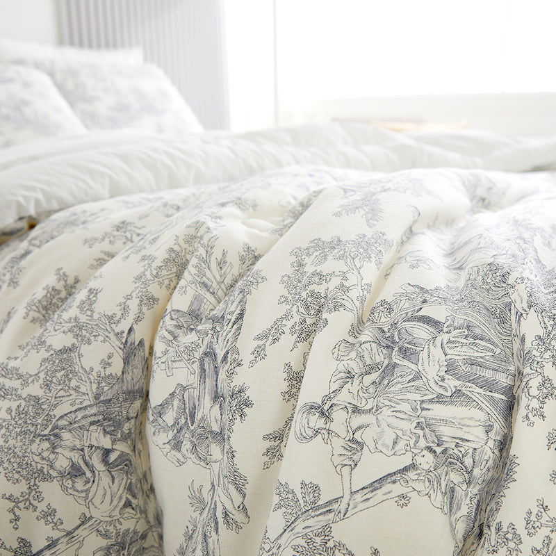Toile de jouy Cotton Comforter Set - Ivory