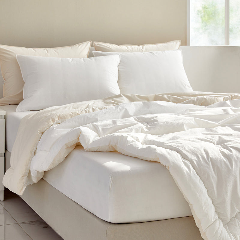 Dream High-Density Cotton Reversible Comforter Set - White/Ivory