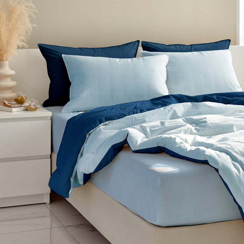 Dream High-Density Pure Cotton Reversible Comforter Set - Blue/Navy