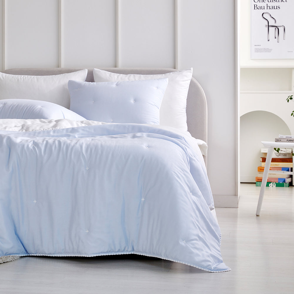 [NEW] Milky Tencel™ Modal Comforter Set - Light Blue/White