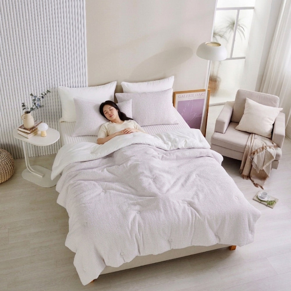 Cream Waffle TENCEL™ Modal Cotton Comforter Set - Violet