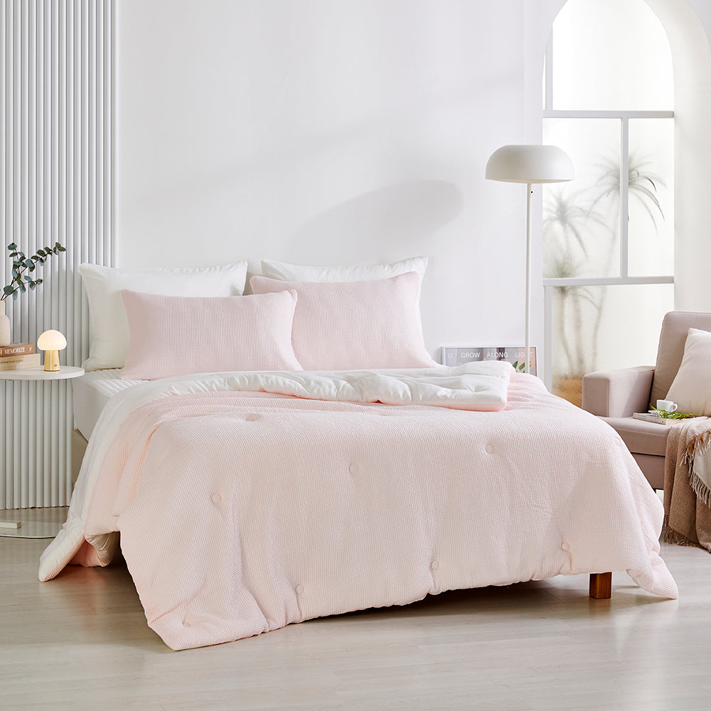 Cream Waffle TENCEL™ Modal Cotton Comforter Set - Light Pink