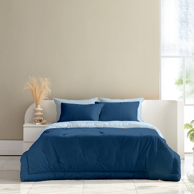 Dream High-Density Pure Cotton Reversible Comforter Set - Blue/Navy