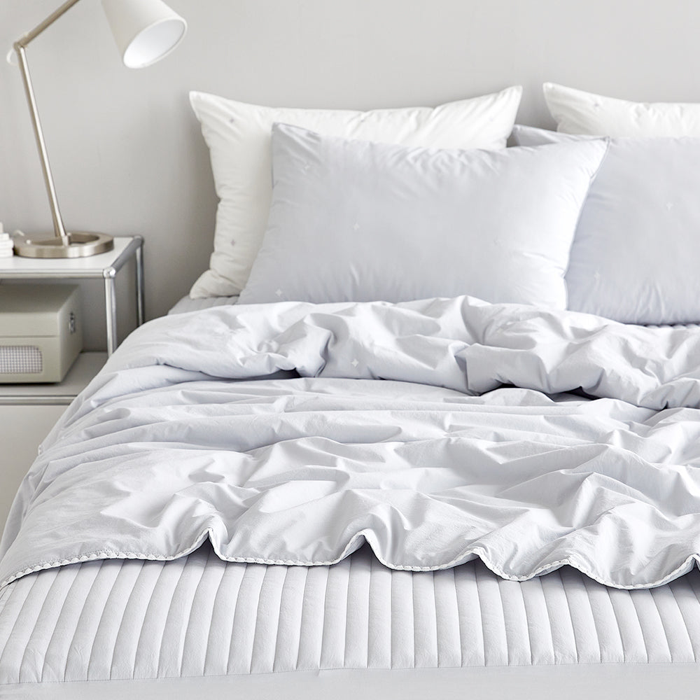 [12th Restocked] High-Density Percale Cotton Comforter Set in Light Grey