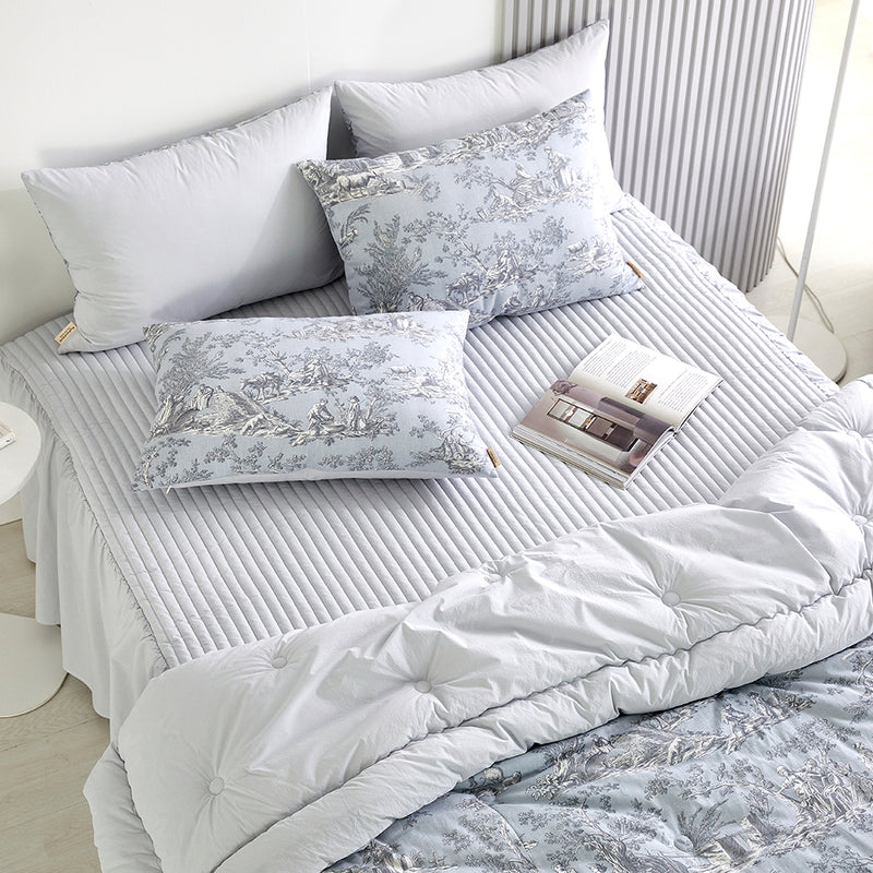 Toile de jouy Cotton Comforter Set - Antique Blue