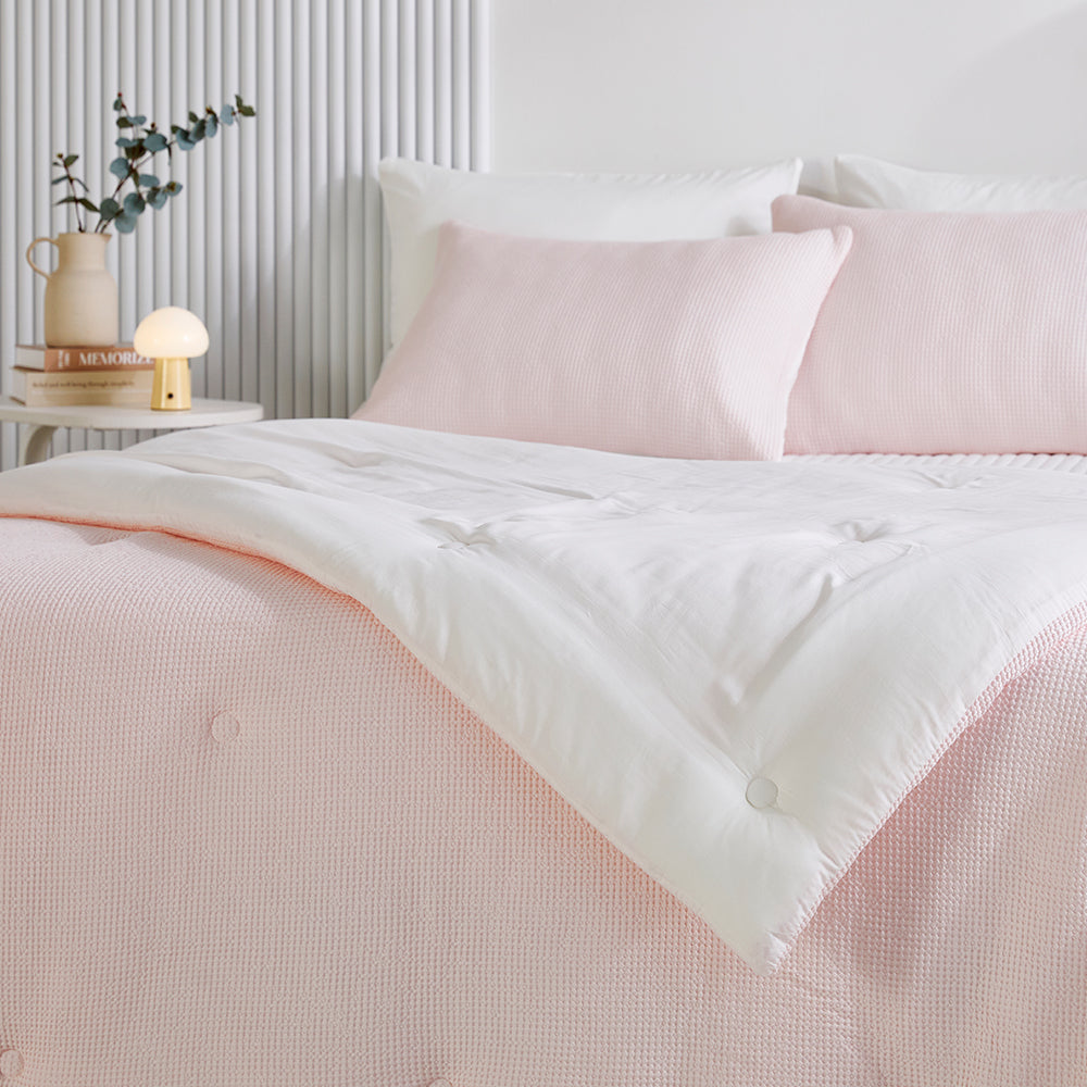 Cream Waffle TENCEL™ Modal Cotton Comforter Set - Light Pink