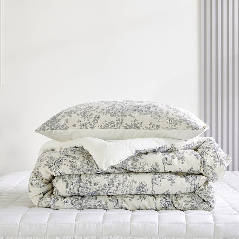 Toile de jouy Cotton Comforter Set - Ivory