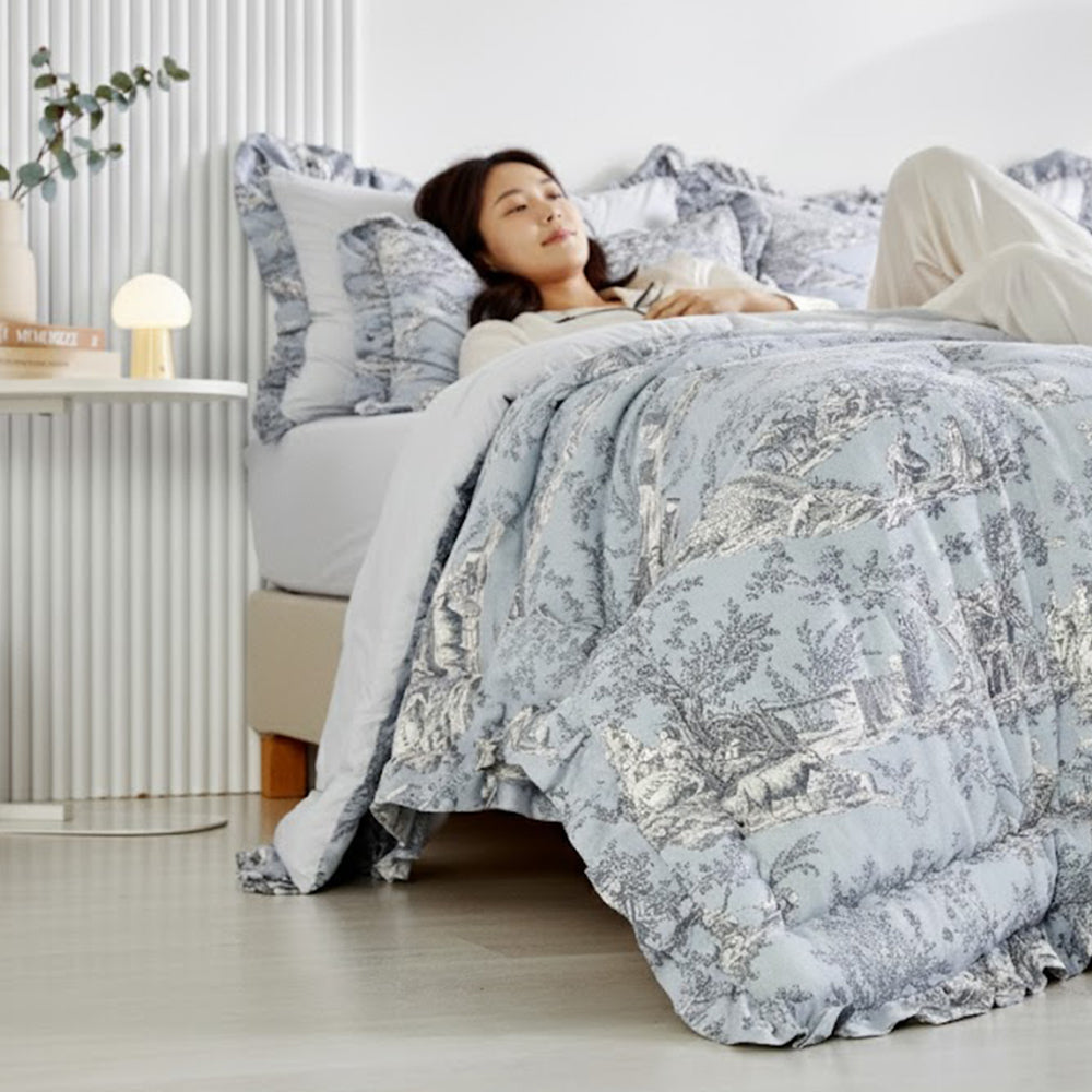 [Ruffle] Toile de jouy Cotton Comforter Set(Winter)- Antique Blue