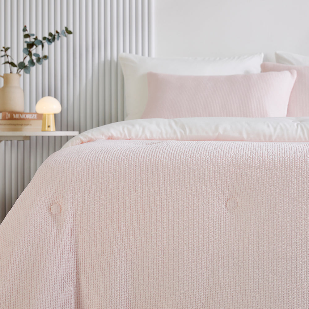 Cream Waffle TENCEL™ Modal Cotton Comforter Set - Light Pink