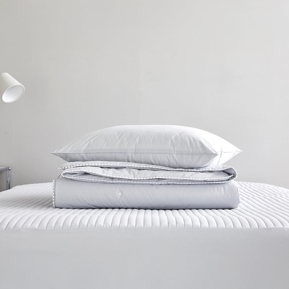 [12th Restocked] High-Density Percale Cotton Comforter Set in Light Grey