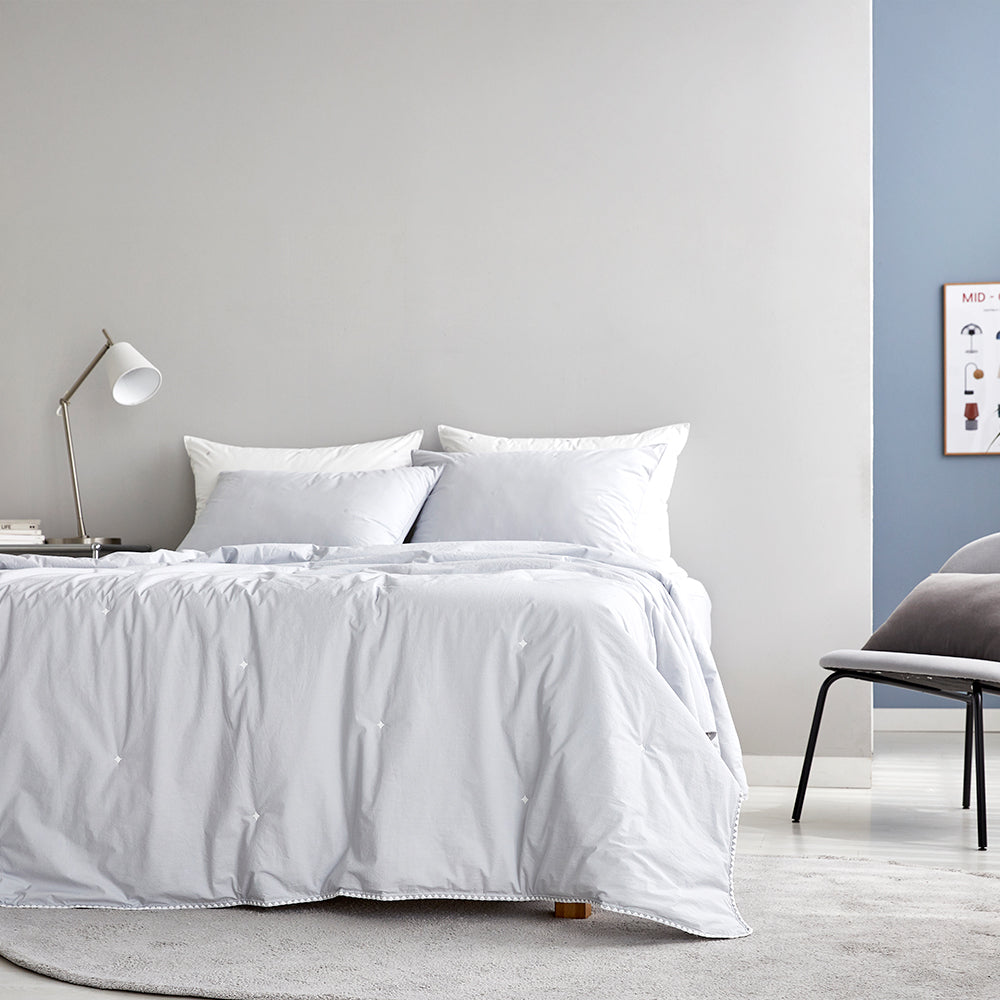 [12th Restocked] High-Density Percale Cotton Comforter Set in Light Grey