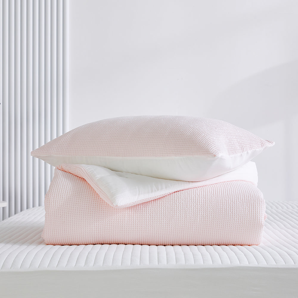 Cream Waffle TENCEL™ Modal Cotton Comforter Set - Light Pink