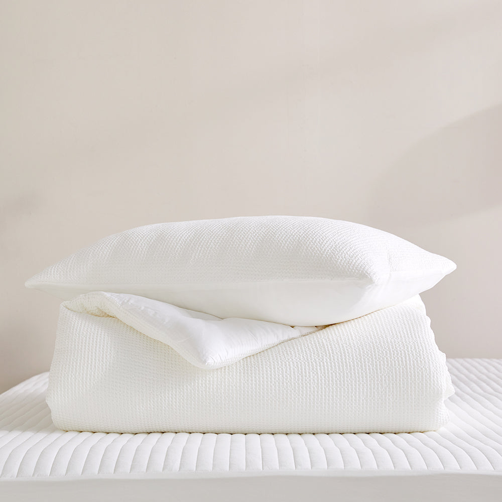 Cream Waffle TENCEL™ Modal Cotton Comforter Set - White