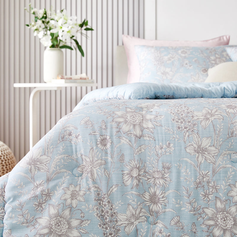 Abigail Hanji Modal Flower Comforter Set - Blue