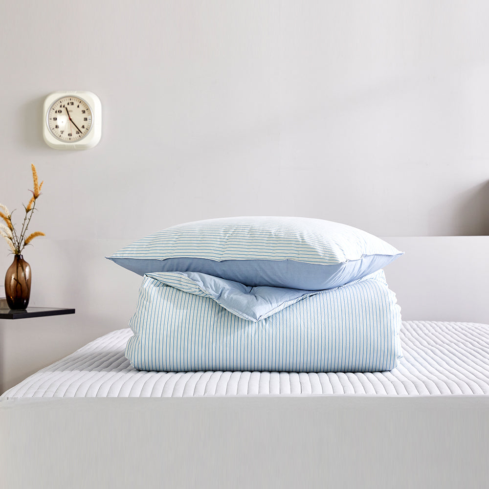 SERO[세로] Stripe Yarn-dyed Percale Comforter Set - Blue (All-Season)