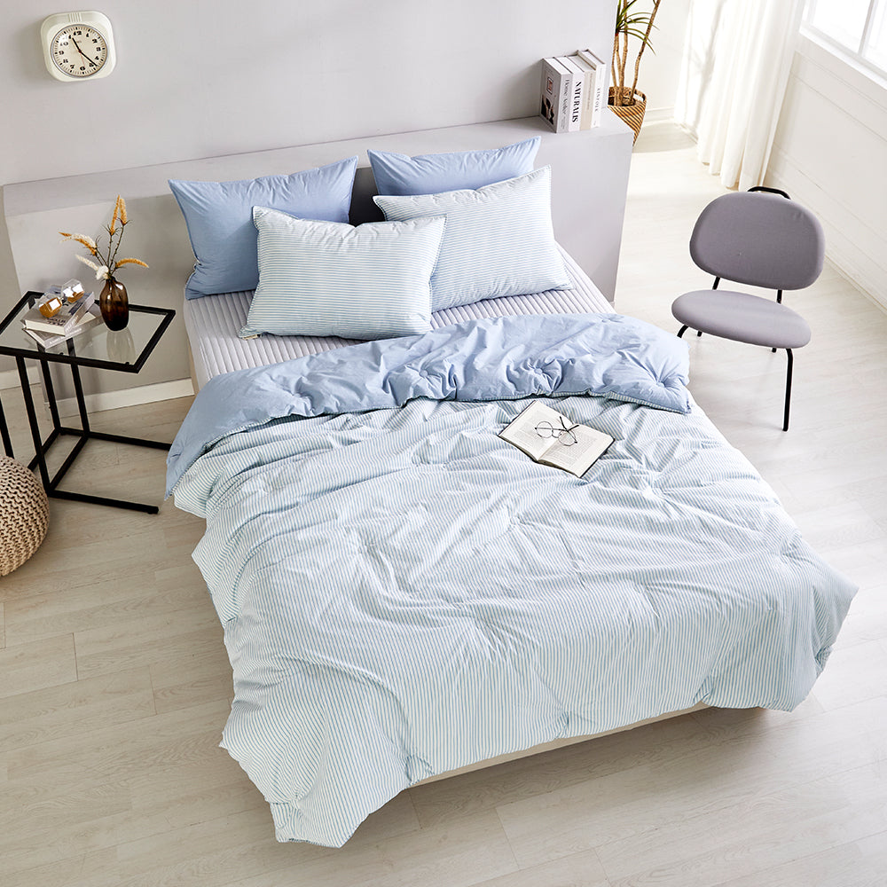 SERO[세로] Stripe Yarn-dyed Percale Comforter Set - Blue (All-Season)