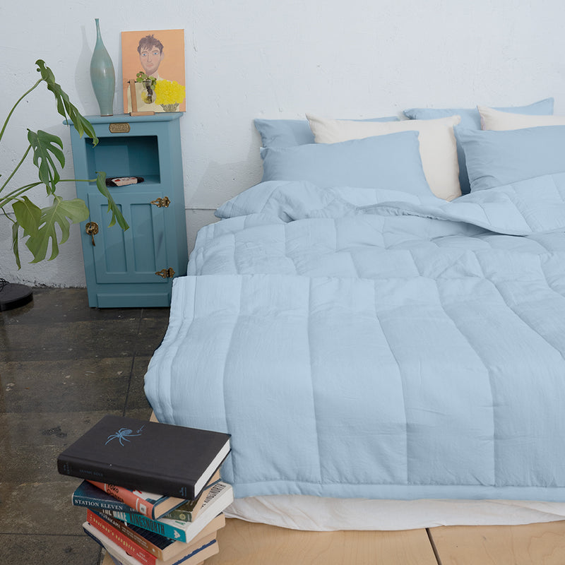 Semi-Microfiber Marshmallow Comforter - Blue & Blue/Cream