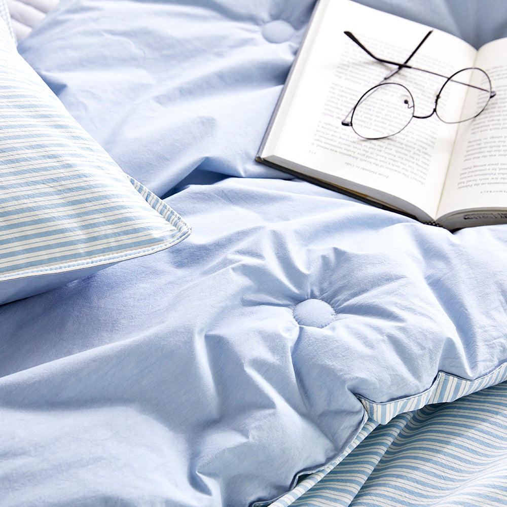 SERO[세로] Stripe Yarn-dyed Percale Comforter Set - Blue (All-Season)