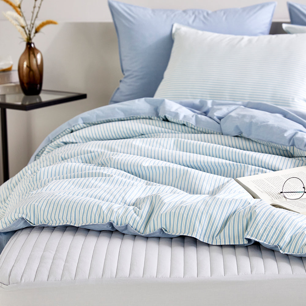 SERO[세로] Stripe Yarn-dyed Percale Comforter Set - Blue (All-Season)