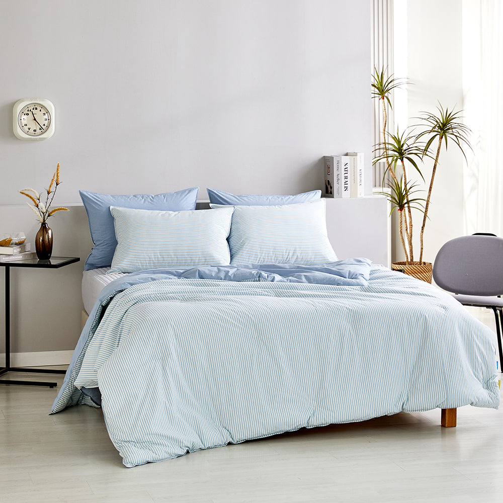SERO[세로] Stripe Yarn-dyed Percale Comforter Set - Blue (All-Season)