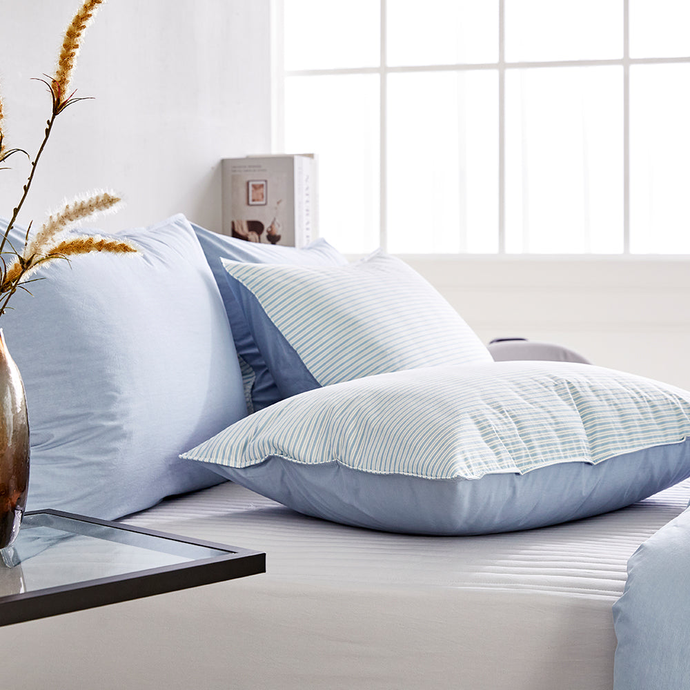 SERO[세로] Stripe Yarn-dyed Percale Comforter Set - Blue (All-Season)