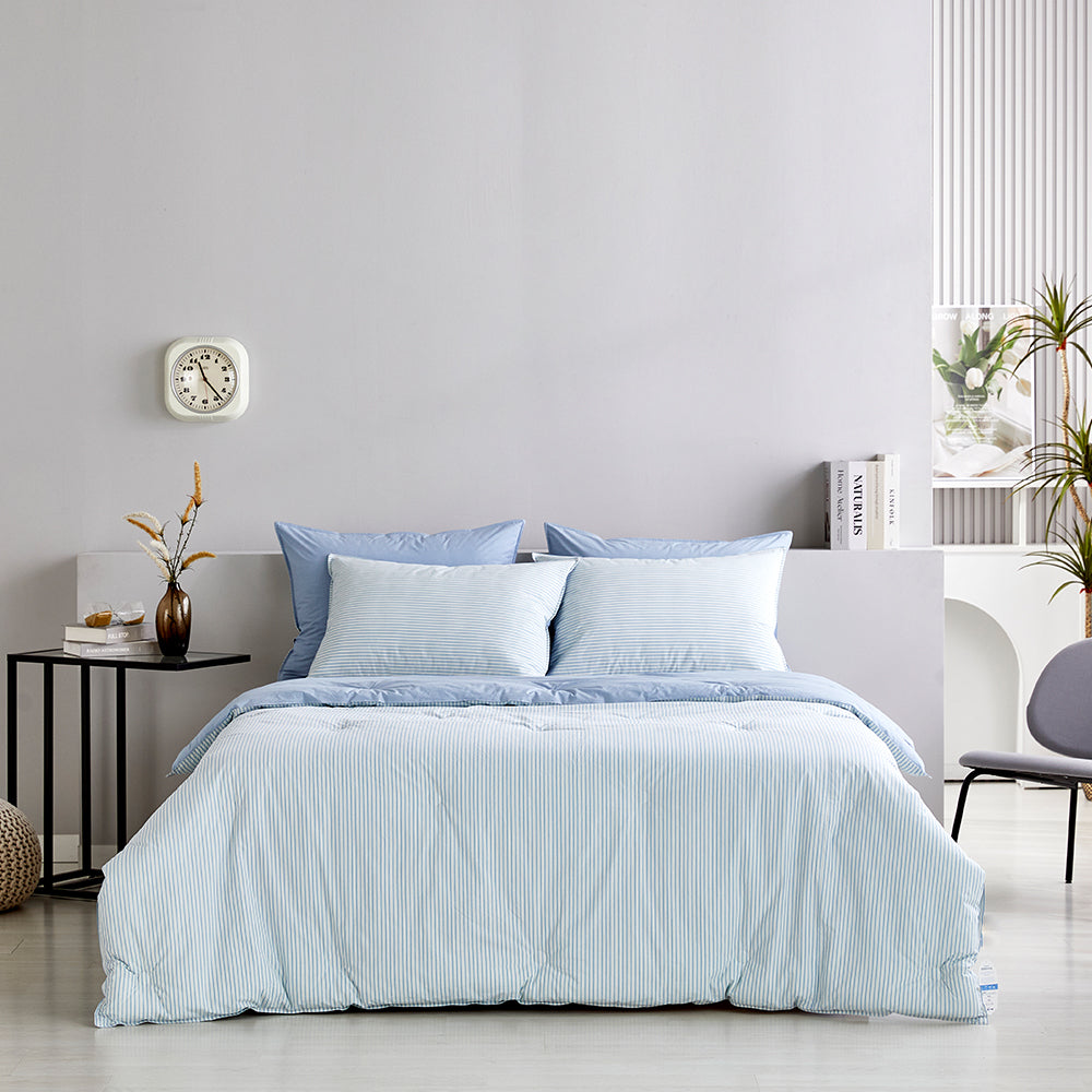 SERO[세로] Stripe Yarn-dyed Percale Comforter Set - Blue (All-Season)