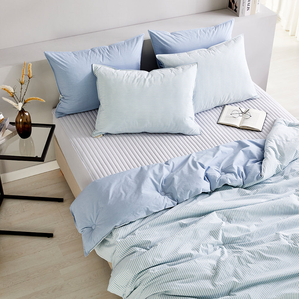 SERO[세로] Stripe Yarn-dyed Percale Comforter Set - Blue (All-Season)