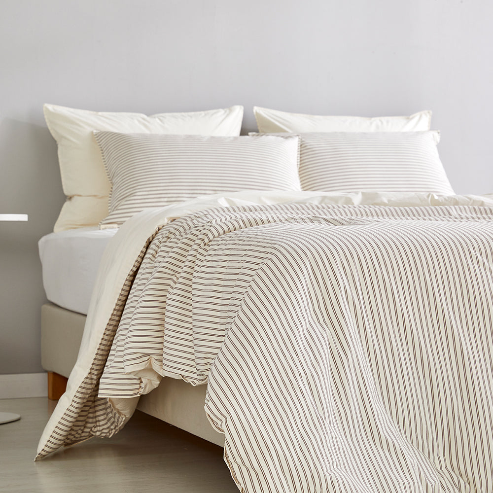 SERO[세로] Stripe Yarn-dyed Percale Comforter Set - Brown (All-Season)