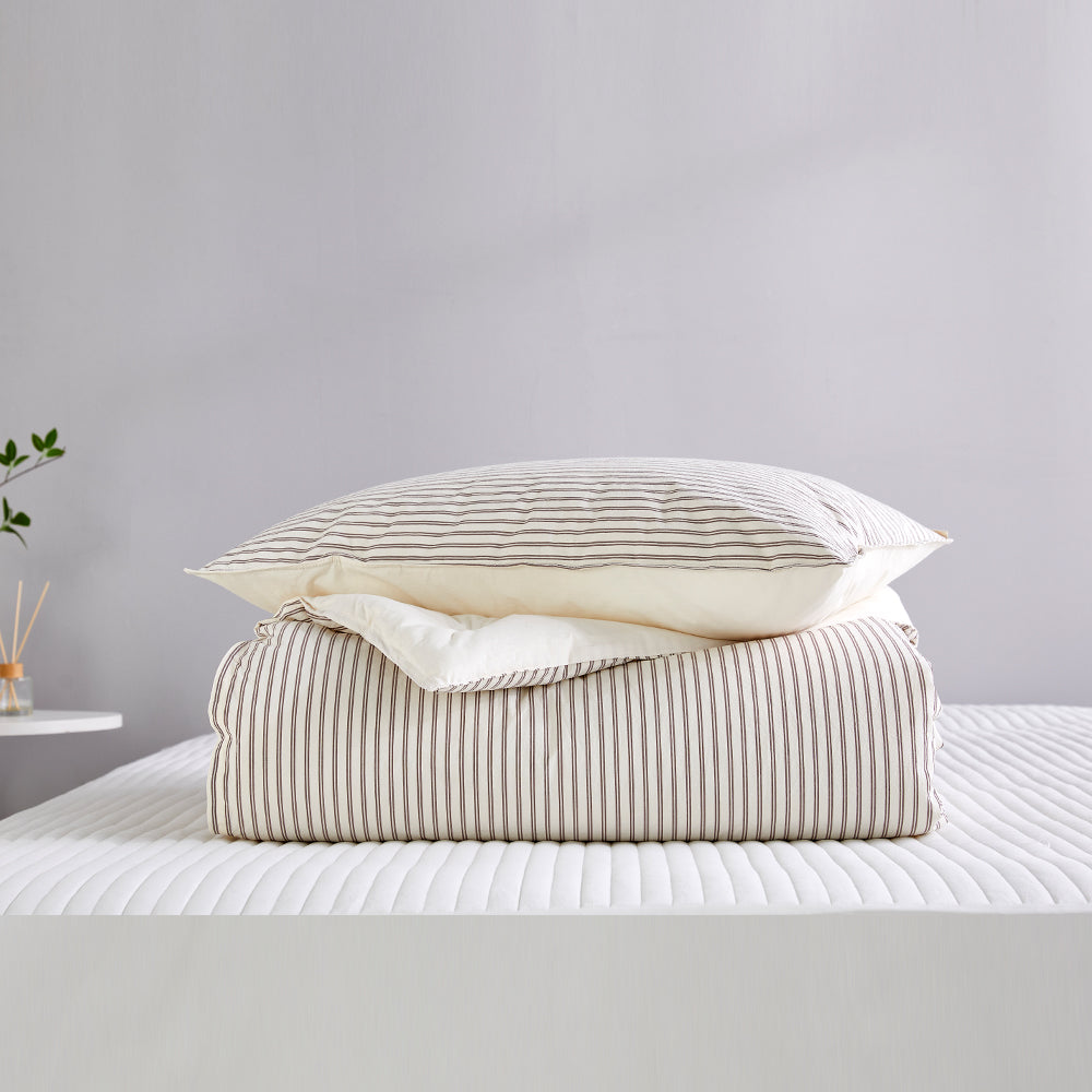 SERO[세로] Stripe Yarn-dyed Percale Comforter Set - Brown (All-Season)