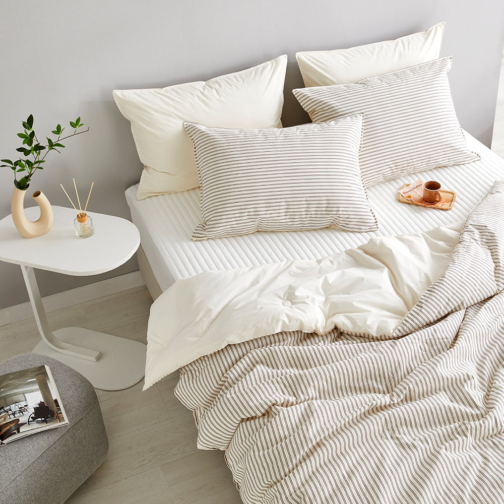 SERO[세로] Stripe Yarn-dyed Percale Comforter Set - Brown (All-Season)