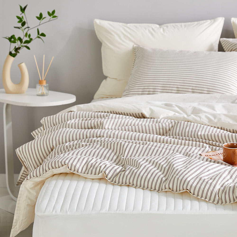 SERO[세로] Stripe Yarn-dyed Percale Comforter Set - Brown (All-Season)
