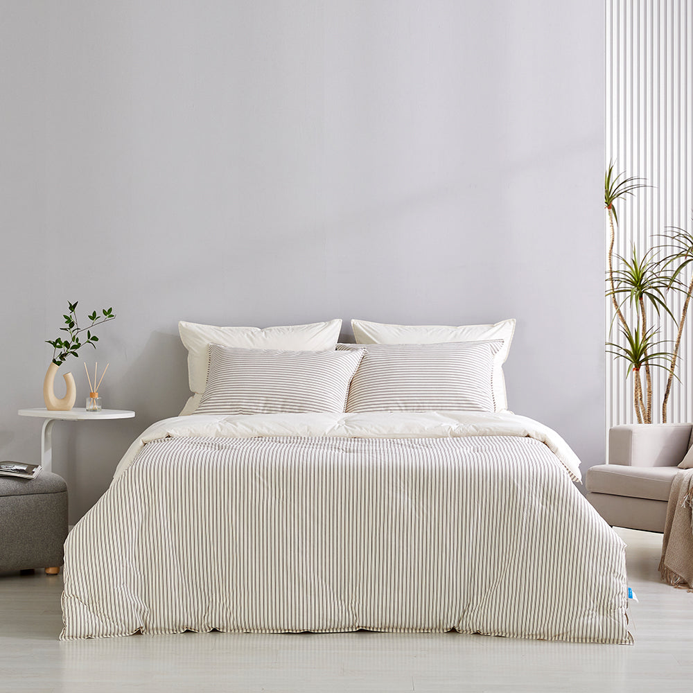 SERO[세로] Stripe Yarn-dyed Percale Comforter Set - Brown (All-Season)